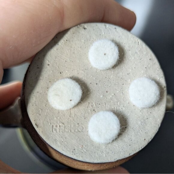 Studio Artisan Pottery Green Brown Glaze Cup 2 Handles Line Accent - Picture 12 of 12